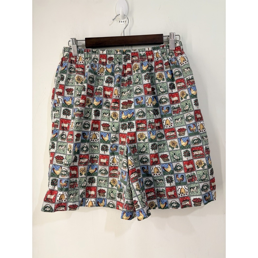 Vintage Farm Print‎ Paperbag Shorts Women's L High Waist USA Cottagecore